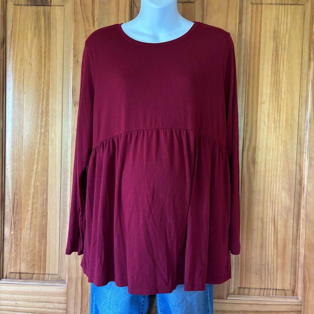 Sonoma Maternity Red Relaxed Tiered Long Sleeve Top